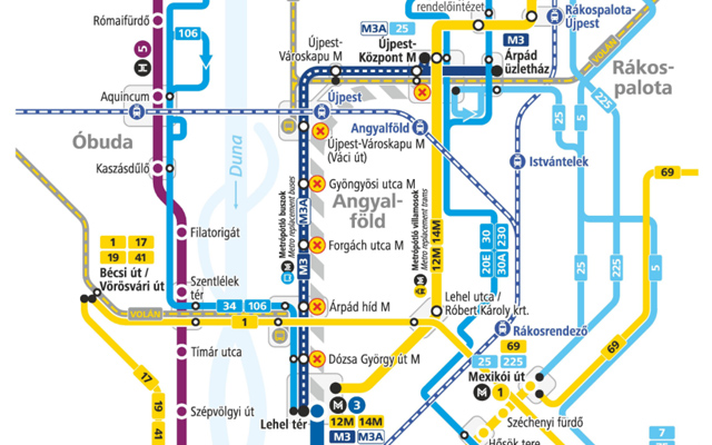 A metrópótlást jelző BKK-térkép részlete