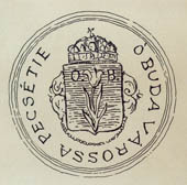 Óbuda mezőváros pecsétje 1723. A középkori címeréből csak a liliom maradt meg. A címeren a szent korona látható.