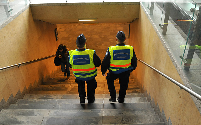 City guards patolling in the underpass at the Kálvin Square