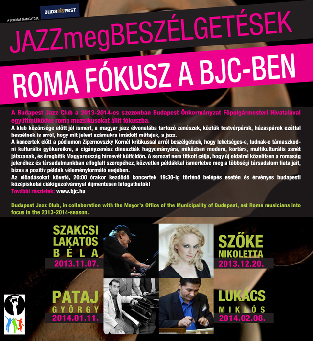 JAZZmegBeszélgetések Roma Fókusz a Budapest Jazz Clubban rendezvény plakátja