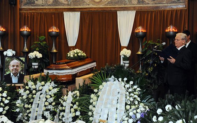Tarlós István főpolgármester búcsúbeszédet mond Riz Levente temetésén