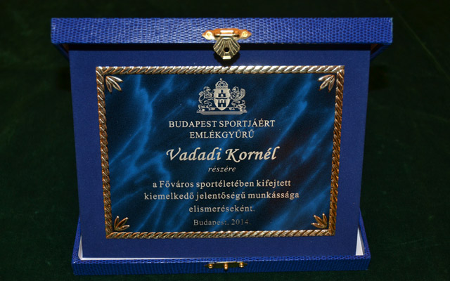 2014-ben Vadadi Kornél kapta a Főváros Sportjáért kitüntetést