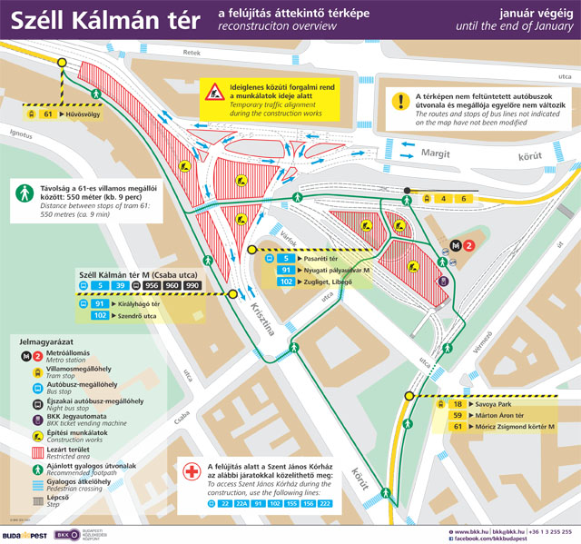 Térkép a Széll Kálmán tér közlekedési rendjéről 2015. január 19-30. között